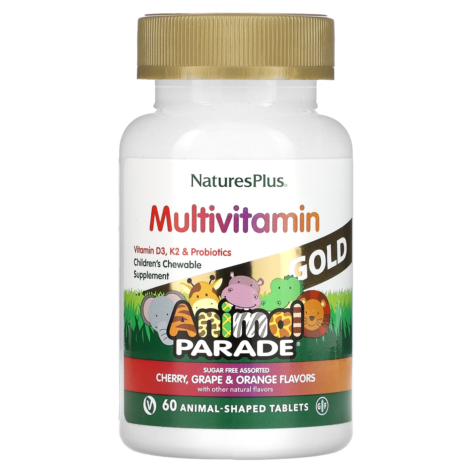 NaturesPlus, Source of Life, Animal Parade Gold, жевательные мультивитамины с микроэлементами для детей, со вкусом ассорти, 60 таблеток в форме животных