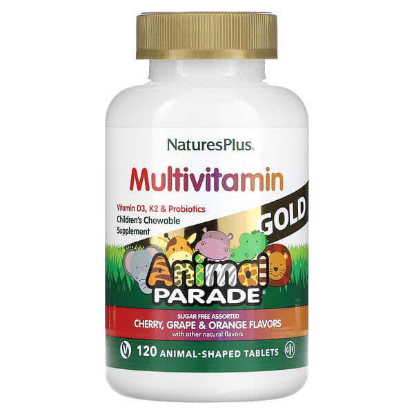 Nature's Plus, Source of Life, Animal Parade Gold, жевательные мультивитамины с микроэлементами для детей, ассорти, 120 таблеток в форме животных
