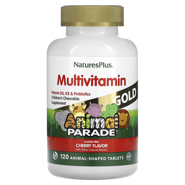NaturesPlus, Source of Life, Animal Parade Gold, добавка для детей с мультивитаминами и микроэлементами, натуральный ароматизатор «Вишня», 120 таблеток в форме животных
