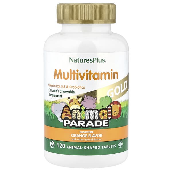 NaturesPlus Animal Parade® Gold, Children's Chewable Multivitamin, Orange, 120 Animal-Shaped Tablets