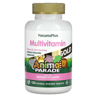 NaturesPlus, Source of Life، Animal Parade Gold، مكمل غذائي للأطفال متعدد الفيتامينات والمعادن قابل للمضغ، نكهة البطيخ الطبيعي، 120 قرصًا على شكل حيوانات