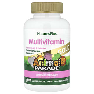 NaturesPlus, Animal Parade® Gold, жевательные мультивитамины для детей, со вкусом арбуза, 120 таблеток в форме животных