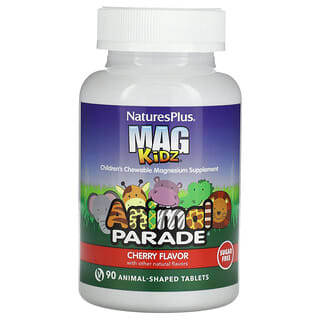 NaturesPlus, MagKidz, Animal Parade, Children's Chewable Magnesium, Cherry, 90 Animal-Shaped Tablets