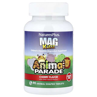 NaturesPlus, MagKidz, Animal Parade, Tablete masticabile cu magneziu pentru copii, Cireșe, 90 tablete în formă de animale (50 mg per tabletă)