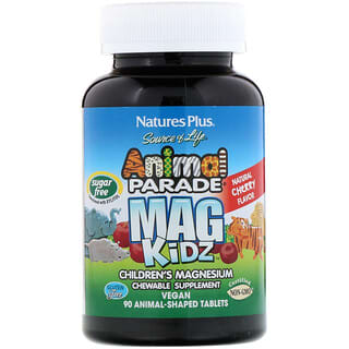 NaturesPlus, Source of Life، مغنسيوم للأطفال MagKidz، مجموعة الحيوانات، نكهة الكرز الطبيعية، 90 قرص على شكل حيوانات