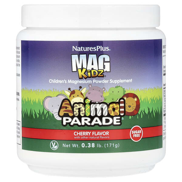 NaturesPlus Mag Kidz®, Animal Parade®, Children's Magnesium Powder Supplement, Cherry, 0.38 lb (171 g)