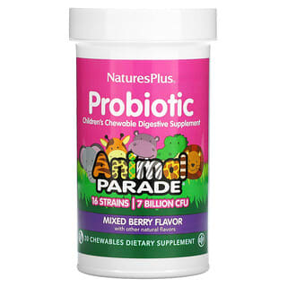 NaturesPlus, Probiótico, Suplemento digestivo masticable para niños, Bayas mixtas, 30 comprimidos masticables