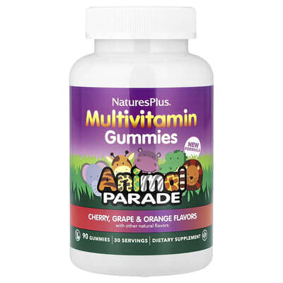 NaturesPlus, Animal Parade®, Multivitamin Gummies, Cherry, Grape & Orange, 90 Gummies