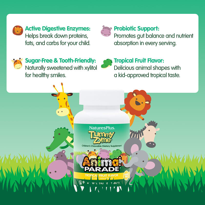 Animal Parade®, Tummy Zyme®, Tropical Fruit, 90 Animal-Shaped Tablets