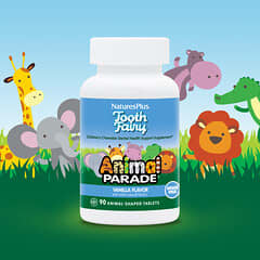 NaturesPlus, Source of Life, Animal Parade, Children's Chewable Tooth Fairy Probiotic, Vitamin D3 & Calcium, Vanilla, 90 Animal-Shaped Tablets