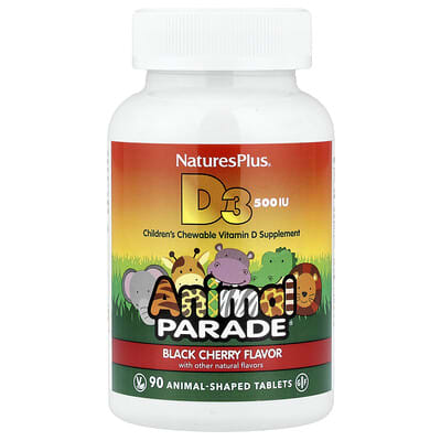 NaturesPlus, Animal Parade&reg;, Vitamin D3, Black Cherry, 12.5 mcg (500 IU), 90 Animal-Shaped Tablets