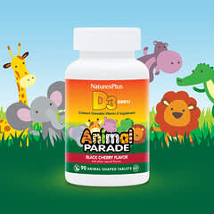 NaturesPlus, Source of Life, Animal Parade, витамин D3, со вкусом натуральной черешни, 500 МЕ, 90 таблеток в форме животных