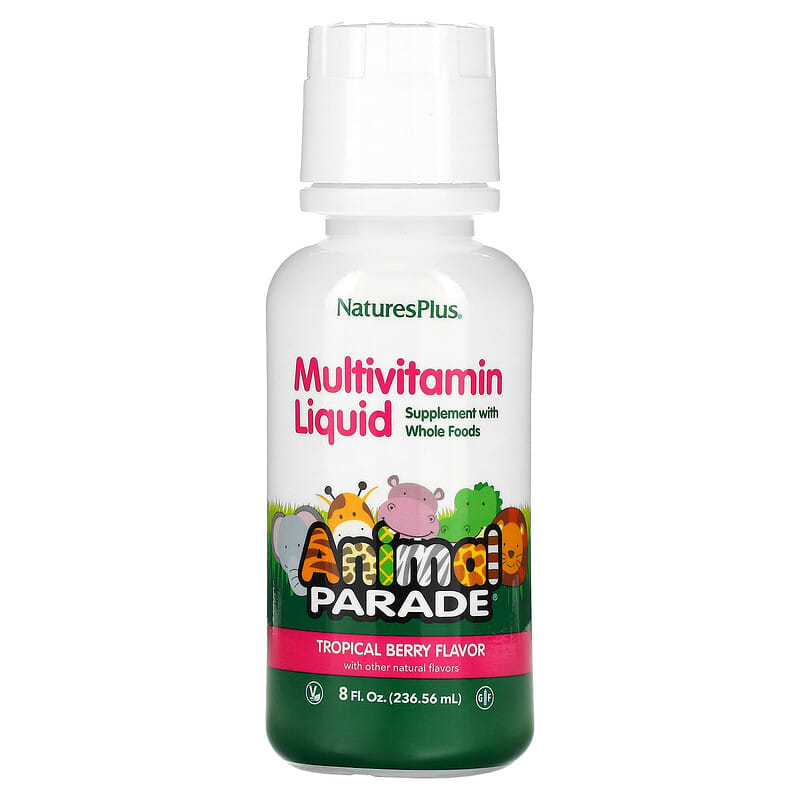 NaturesPlus, Source of Life, Animal Parade, жидкие мультивитамины для детей, вкус натуральных тропических ягод, 236,56 мл