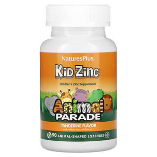 NaturesPlus, Source of Life, Animal Parade, Pastillas KidZinc para niños, Sabor a mandarina natural, 90 pastillas con forma de animales