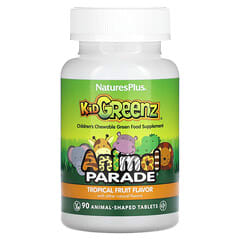 NaturesPlus, Animal Parade, Kid Greenz, Children's Chewable Green Food Supplement, Tropical Fruit, 90 Animal-Shaped Tablets