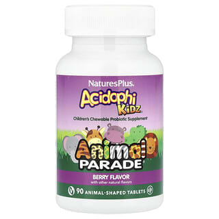 NaturesPlus, Animal Parade® AcidophiKidz®, Probiotikum für Kinder in Form von Kautabletten, Beere, 90 Tabletten in Tierform