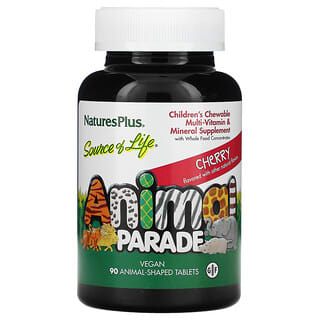 NaturesPlus, Source of Life, Animal Parade, Children's Chewable Multi-Vitamin & Mineral Supplement, Cherry, 90 Animal-Shaped Tablets