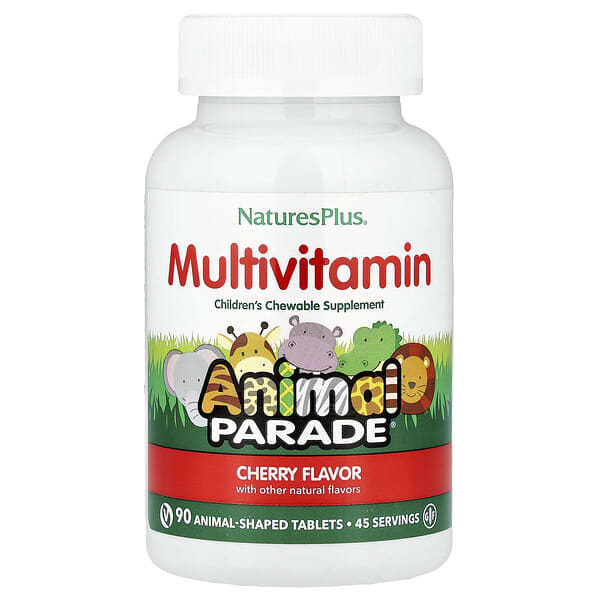 NaturesPlus Animal Parade®, Children's Chewable Multivitamin, Cherry, 90 Animal-Shaped Tablets