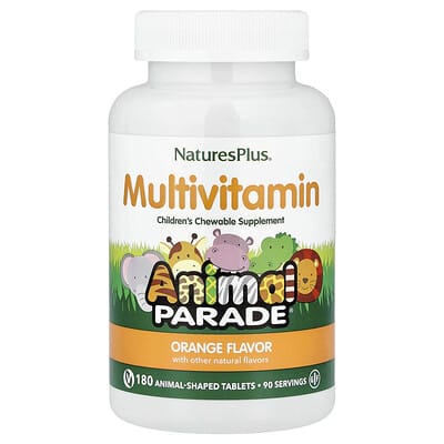 NaturesPlus, Animal Parade®, Children's Chewable Multivitamin Supplement, Orange Flavor, 180 Animal-Shaped Tablets