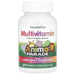 NaturesPlus, Animal Parade, Suplemento multivitamínico masticable para niños, Surtido`` 90 comprimidos con forma de animal