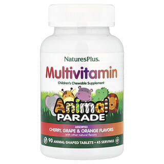 NaturesPlus, Animal Parade®, Children's Chewable Multivitamin, Cherry, Grape & Orange, 90 Animal-Shaped Tablets