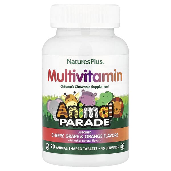 NaturesPlus, Animal Parade®, Children's Chewable Multivitamin, Cherry, Grape & Orange, 90 Animal-Shaped Tablets — product photo 1