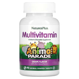 NaturesPlus, Source of Life, Animal Parade, жевательные мультивитамины с микроэлементами для детей, со вкусом винограда, 90 таблеток в форме животных