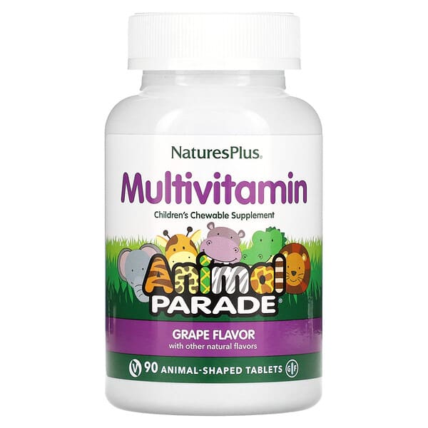 NaturesPlus, Animal Parade, Children's Chewable Multivitamin Supplement, Grape, 90 Animal-Shaped Tablets