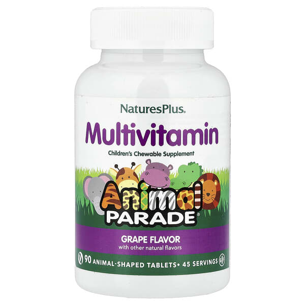 NaturesPlus Animal Parade®, Children's Chewable Multivitamin Supplement, Grape, 90 Animal-Shaped Tablets