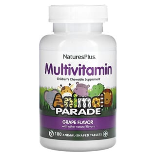 NaturesPlus, Animal Parade, жевательные мультивитамины для детей, со вкусом винограда, 180 таблеток в форме животных