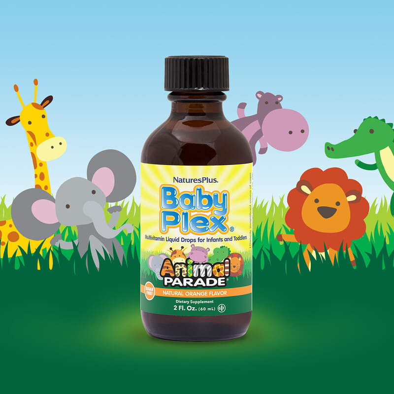 NaturesPlus, Source of Life, Animal Parade, Baby Plex, zuckerfreie Multivitamin-Tropfen, natürliches Orangenaroma, 2 fl oz (60 ml)