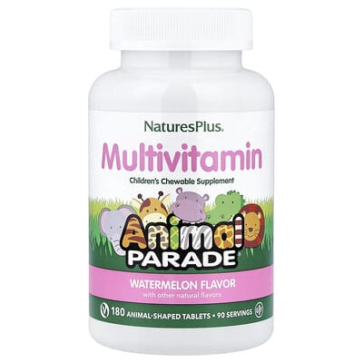 NaturesPlus, Animal Parade®, Children's Chewable Multivitamin, Watermelon Flavor, 180 Animal Parade Tablets