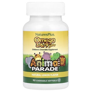 NaturesPlus, Animal Parade®, Omega 3/6/9 para niños, Limón natural, 1040 mg, 90 cápsulas blandas masticables (520 mg por cápsula blanda)