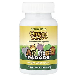 NaturesPlus‏, Animal Parade®‎, אומגה 3/6/9 Junior, לימון טבעי, 90 כמוסות רכות לעיסות (520 מ"ג בכל כמוסה רכה)