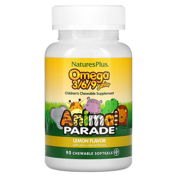 NaturesPlus, Source of Life（ソースオブライフ）、Animal Parade（アニマルパレード）、ジュニア用オメガ3・6・9、天然レモン風味、ソフトジェルカプセル90粒