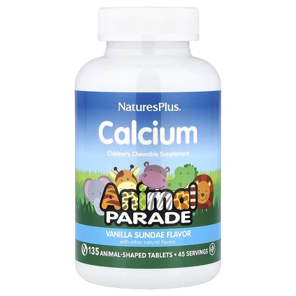 Nature's Plus, Source of Life, Animal Parade, 칼슘, 어린이용 씹어 먹는 영양 보조제, 천연 바닐라 선디 맛, 동물 모양 정제 90정