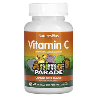 NaturesPlus, Source of Life, Animal Parade, Vitamina C, Sabor natural a zumo de naranja, 90 comprimidos con forma de animal