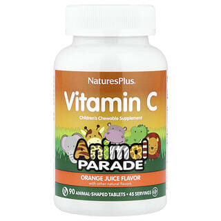 NaturesPlus, Source of Life, Animal Parade, Vitamina C, Sabor natural a zumo de naranja, 90 comprimidos con forma de animal