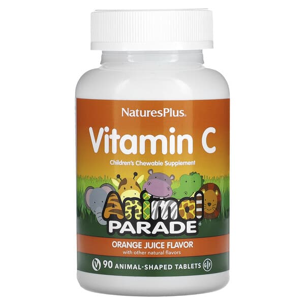 NaturesPlus, Source of Life, Animal Parade, Vitamin C,  Orange Juice, 90 Animal-Shaped Tablets