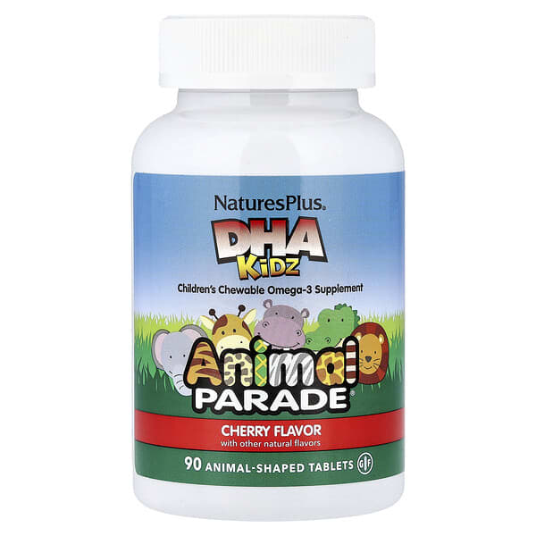 Animal Parade®, DHA Kids, Children's Chewable Omega-3 Supplement, Cherry, 90 Animal-Shaped Tablets