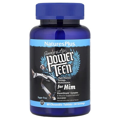 NaturesPlus, Source of Life, Power Teen&reg; for Him, Sugar Free, Wild Berry, 60 Chewable Tablets