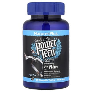 NaturesPlus, Source of Life, Power Teen® for Him, добавка для мальчиков-подростков, без сахара, со вкусом лесных ягод, 60 жевательных таблеток