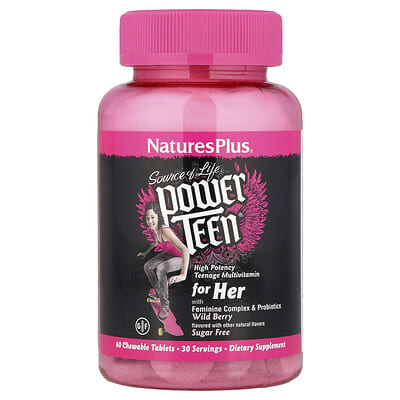 NaturesPlus, Source of Life&reg;, Power Teen&reg; for Her, Wild Berry, 60 Chewable Tablets