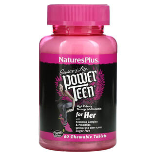 NaturesPlus, Source of Life, Power Teen, добавка для дівчаток-підлітків, без цукру, з натуральним смаком лісових ягід, 60 жувальних таблеток