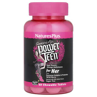 NaturesPlus, Source of Life®, Power Teen® for Her, Sugar Free, Wild Berry, 60 Chewable Tablets