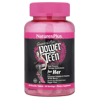 NaturesPlus, Source of Life®, Power Teen® for Her, Sugar Free, Wild Berry, 60 Chewable Tablets