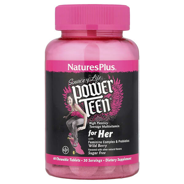 NaturesPlus, Source of Life®, Power Teen® for Her, Sugar Free, Wild Berry, 60 Chewable Tablets — product photo 1