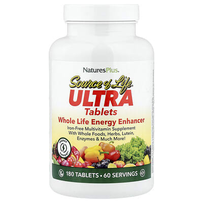 NaturesPlus, Source of Life, Ultra Lifetime Energy Booster, Lutein, Iron Free, 180 Tablets