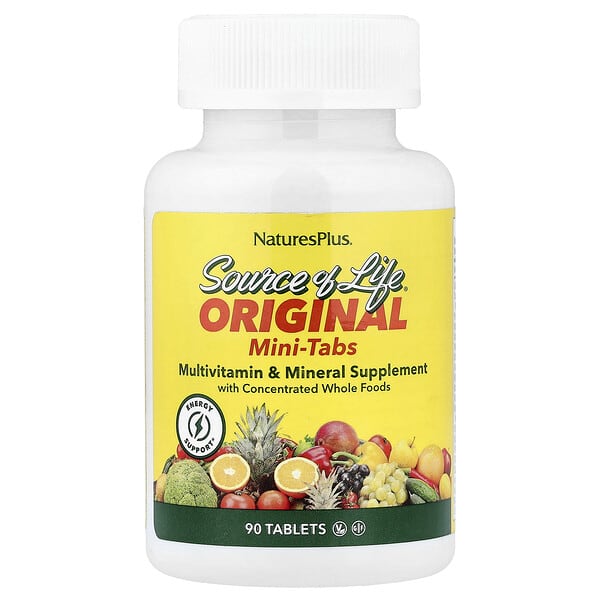 NaturesPlus, Source of Life，原味迷你片劑，含濃縮全食的多維生素和礦物質補充劑，90 片