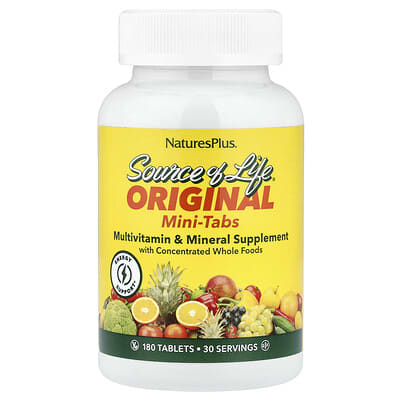 NaturesPlus, Source of Life®, Original Mini Tablets, Multivitamin and Mineral Supplement with Concentrated Whole Foods, 180 Tablets